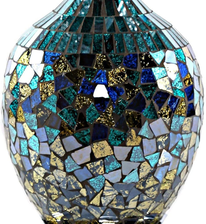 Poetic Wanderlust by Jeweled Metal Shade Mosaic Base Table Lamp Blue Silver Glam