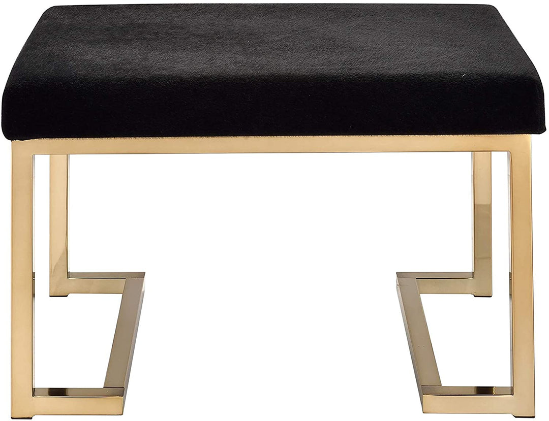 Sweet Black Fabric upholstered Champagne Metal Ottoman Solid Modern Contemporary Rectangle Fabric Foam - Diamond Home USA