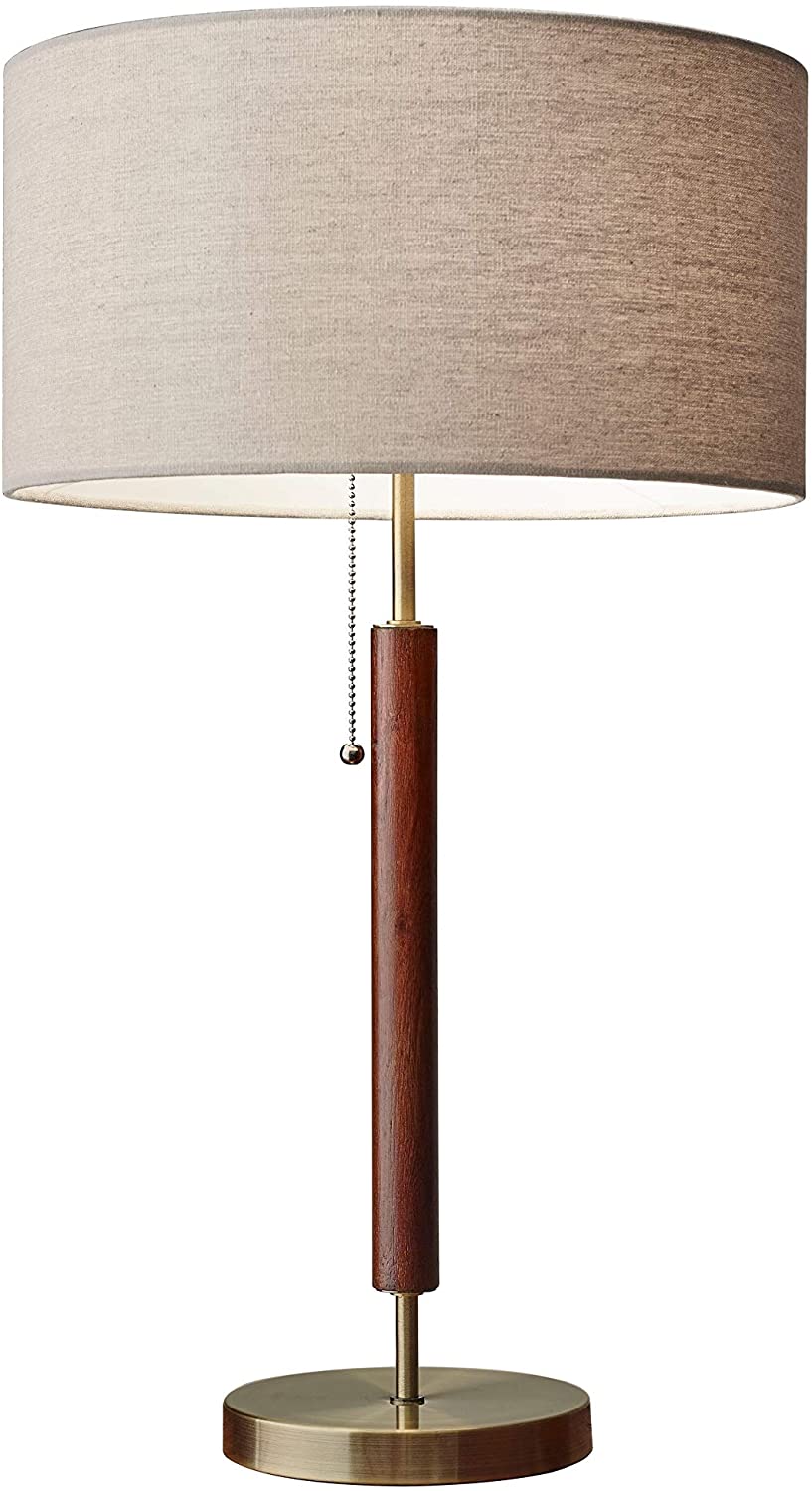 Antique Brass Walnut Table Lamp Mid Century Modern