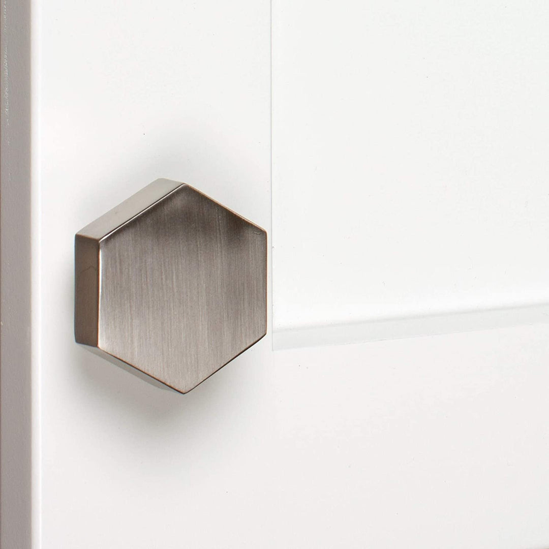 1 1/2 Inch Satin Nickel Hexagon Cabinet Knobs 10 Pack Modern Contemporary Zinc Finish - Diamond Home USA