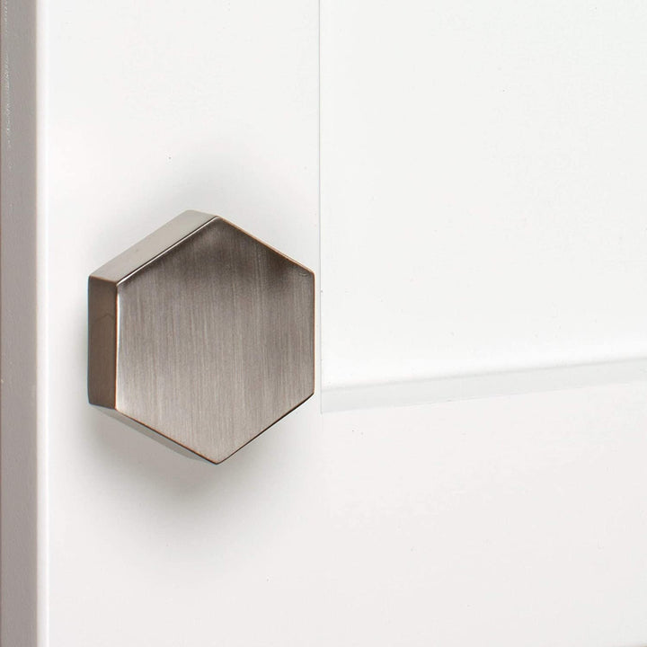 1 1/2 Inch Satin Nickel Hexagon Cabinet Knobs 10 Pack Modern Contemporary Zinc Finish - Diamond Home USA