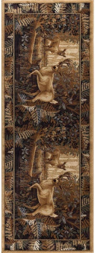 N2 2'7 x 7'3 Tan Brown Deer Runner Rug Rectangle Indoor Grey