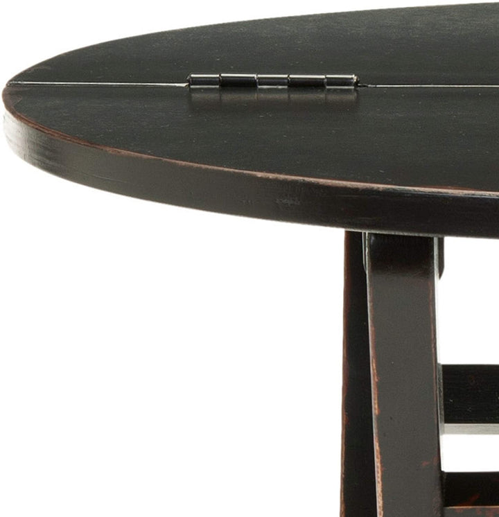 Round Folding Table 0 Black Country Pine Wood Lacquer - Diamond Home USA