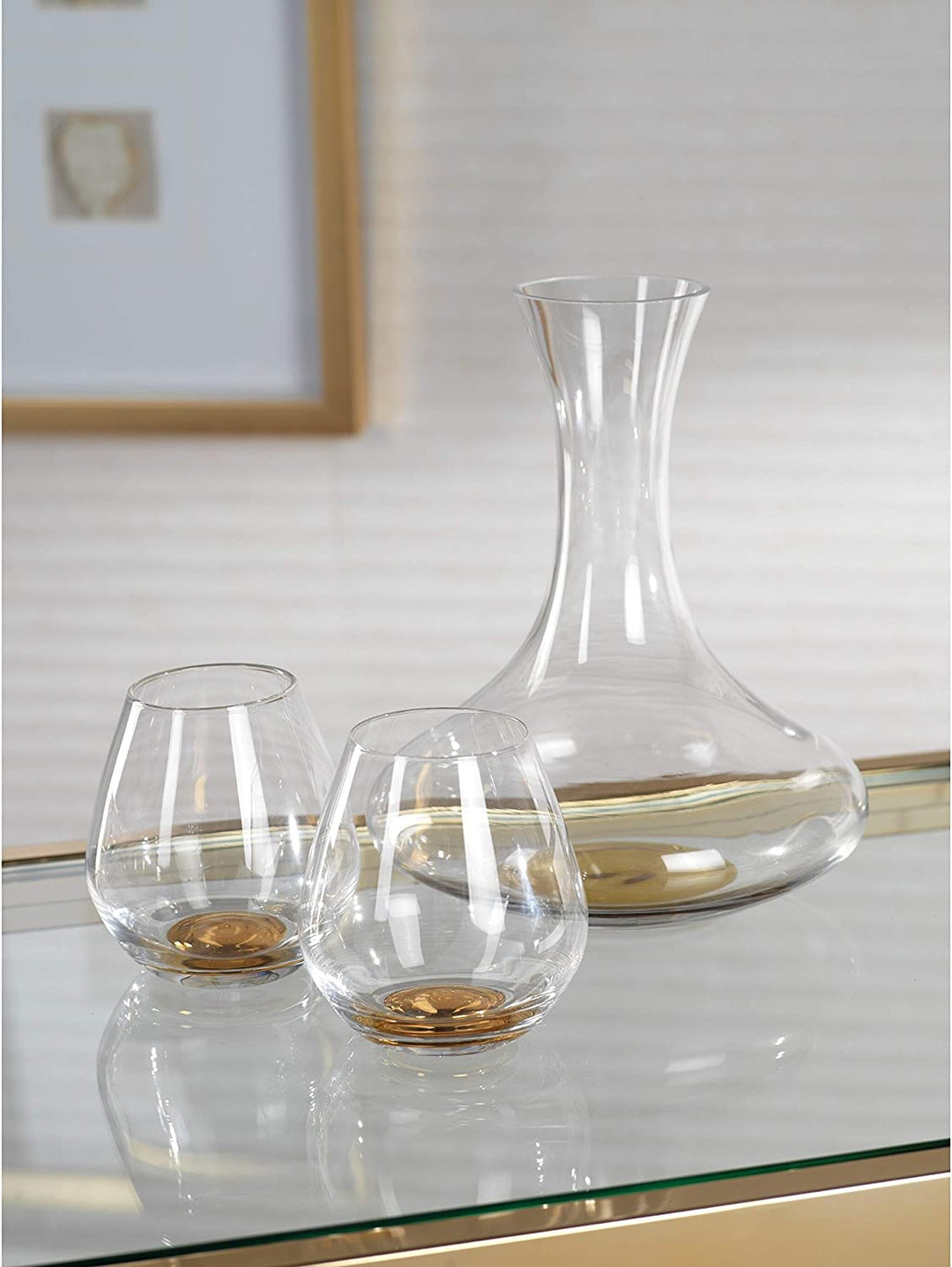 9 75" Tall Wine Glass Decanter Gold Base Clear - Diamond Home USA