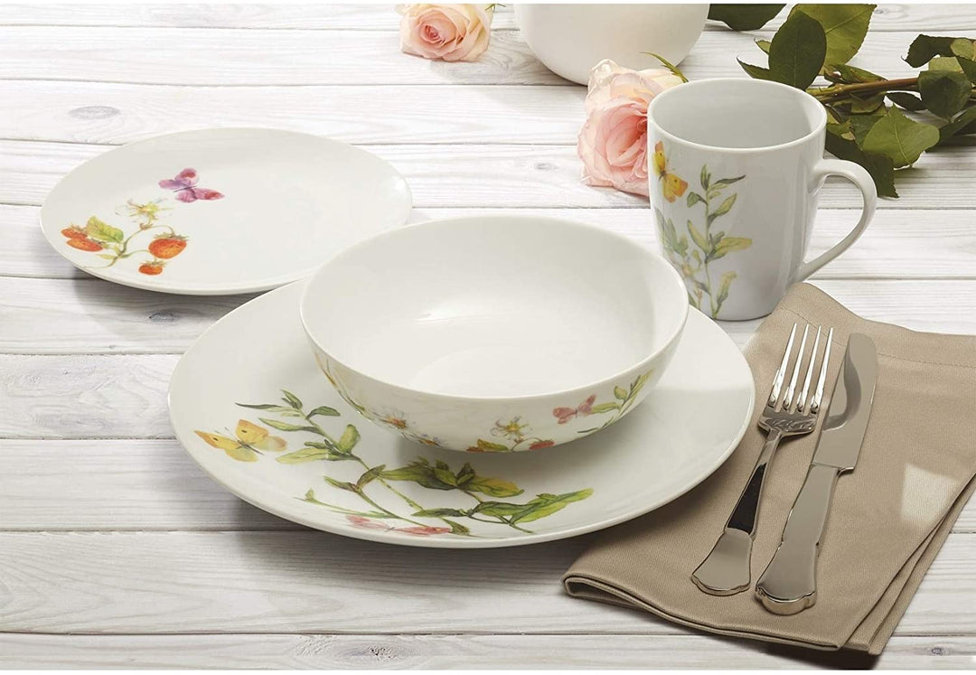 Dinnerset 16pcs Botanical Butterflies White Solid Formal