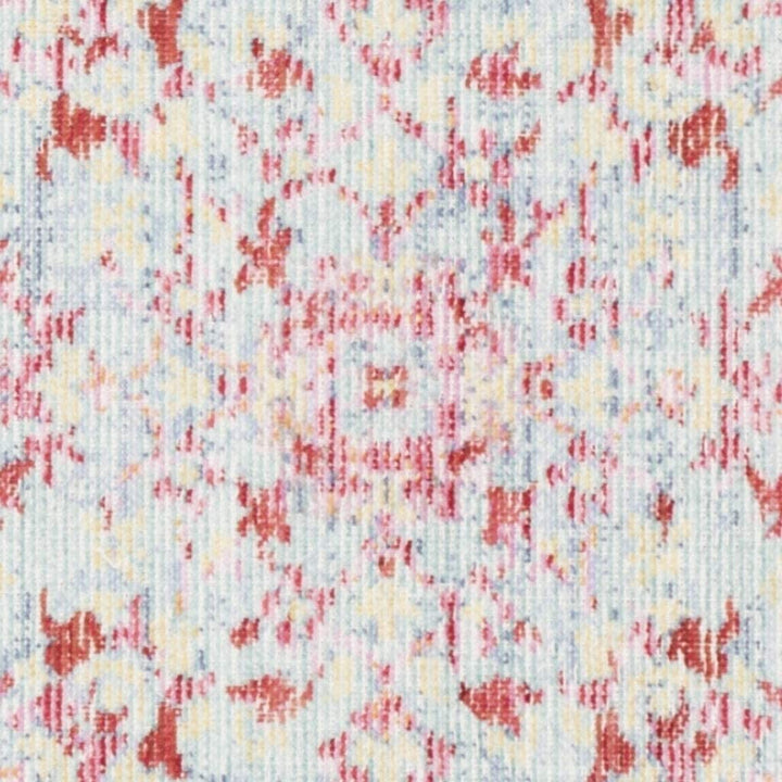 Bohemian Rose/Seafoam Cotton Rug 3' X 8' Red Oriental Eclectic Modern Contemporary Polyester Contains Latex