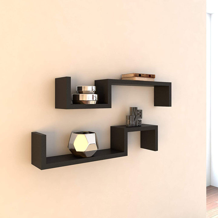 Black Angular S Shaped Floating Shelves Decorative Wall
