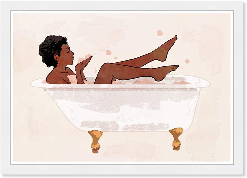 Bath Time' Fashion Glam Wall Art Framed Lifestyle White Brown Modern Contemporary Rectangle - Diamond Home USA