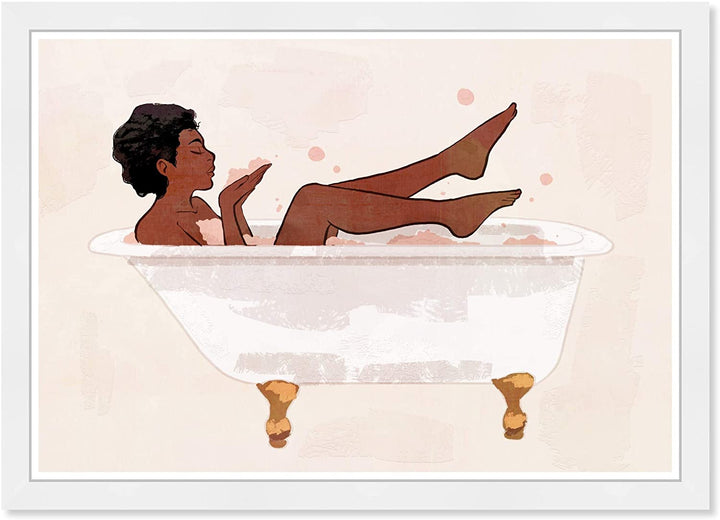 Bath Time' Fashion Glam Wall Art Framed Lifestyle White Brown Modern Contemporary Rectangle - Diamond Home USA