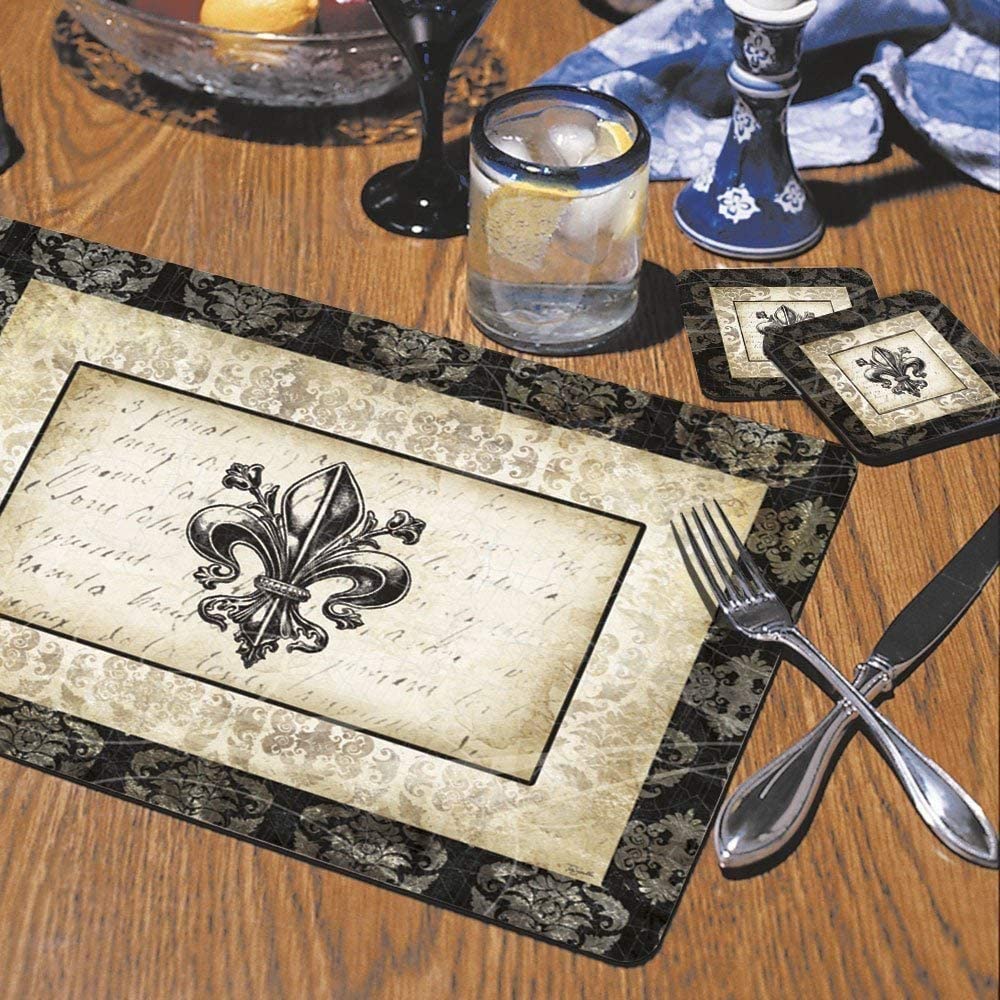 Damask Hardboard Placemat Set 2 Color Casual Country Rectangle - Diamond Home USA