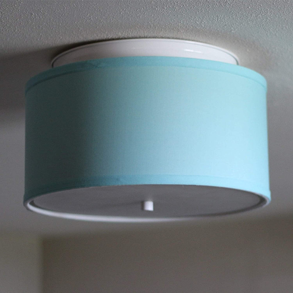 14 Moderne Flush Mount Converter Kit Island Paridise Blue Drum Lampshade 14x14x7 Off/White Modern Contemporary Fabric