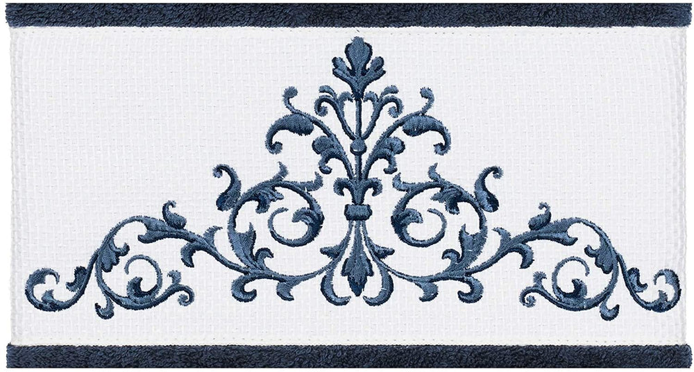 Midnight Blue Turkish Cotton Scrollwork Embroidered Bath Towels (Set 2) - Diamond Home USA