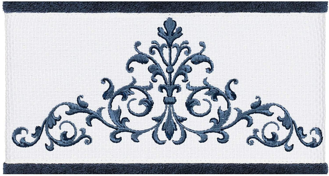 Midnight Blue Turkish Cotton Scrollwork Embroidered Bath Towels (Set 2) - Diamond Home USA