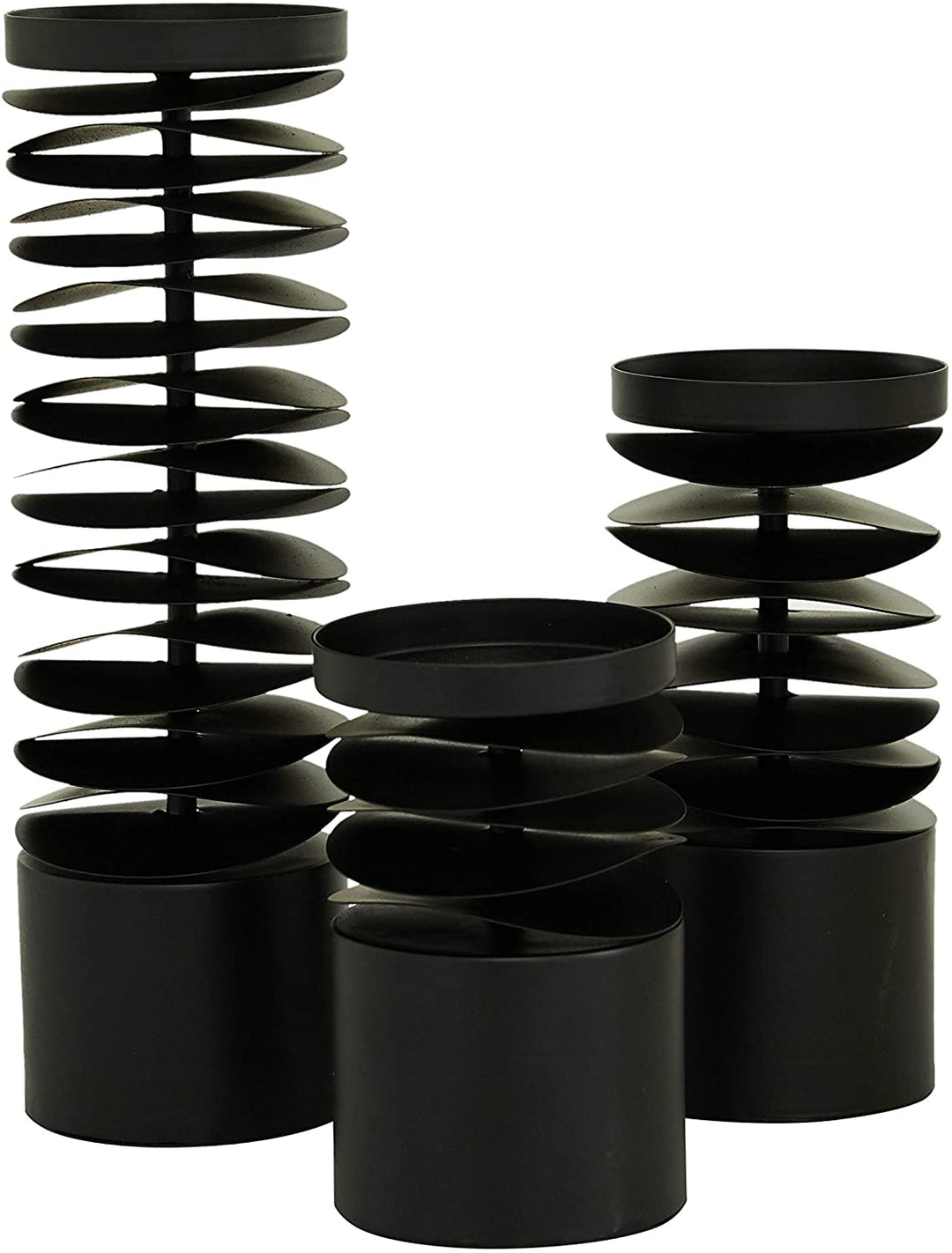 Round Black Metal Layered Candle Holders Set 3 6" 8" 12" 4 X 12 - Diamond Home USA