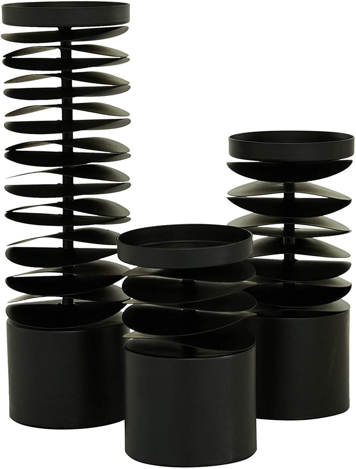 Round Black Metal Layered Candle Holders Set 3 6" 8" 12" 4 X 12 - Diamond Home USA