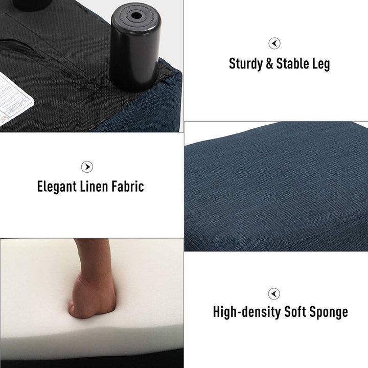 16" Cube Modern Linen Footrest Ottoman Blue Solid Contemporary Rectangle Foam Textured