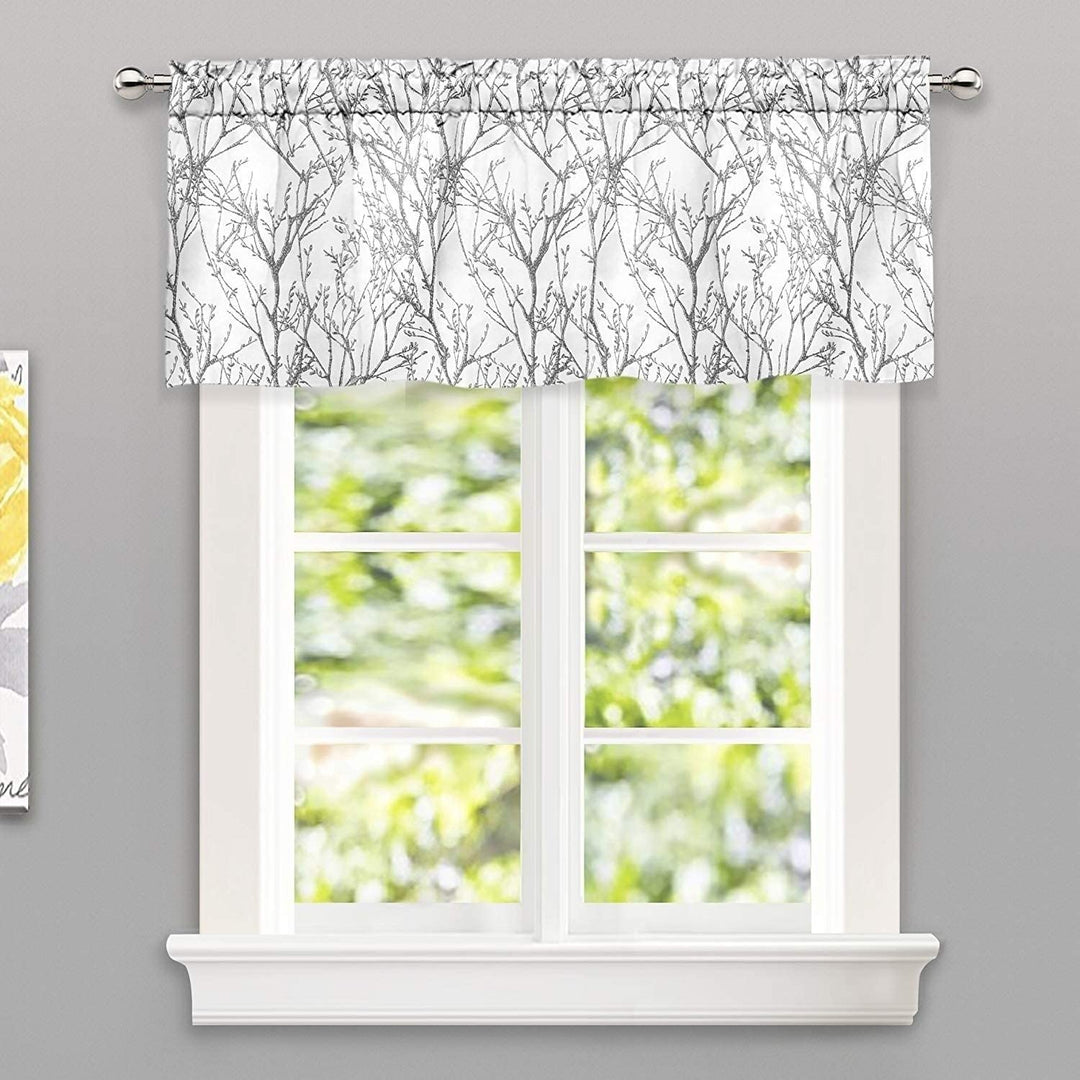 Tree Branch Lined Window Valance Grey Floral Modern