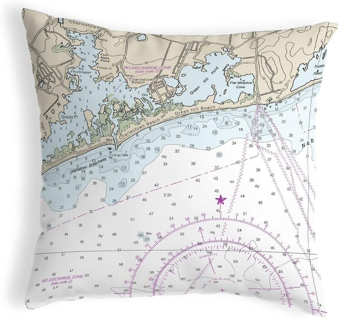 Block Island Sound Ri Nautical Map Noncorded Pillow 12x12