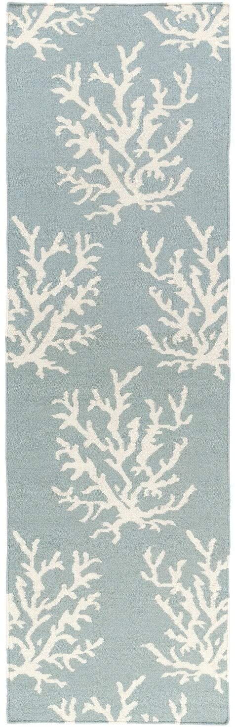 MISC Hand Woven Hornet Powder Blue Wool Area Rug 2'6" X 8' Runner Abstract Latex Free Handmade