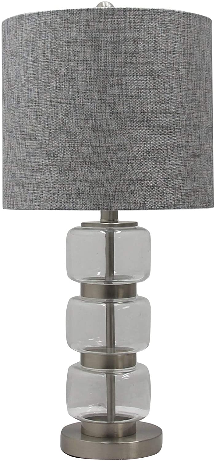 26 Smooth Stacked Glass Metal Table Lamp Brushed Steel Clear