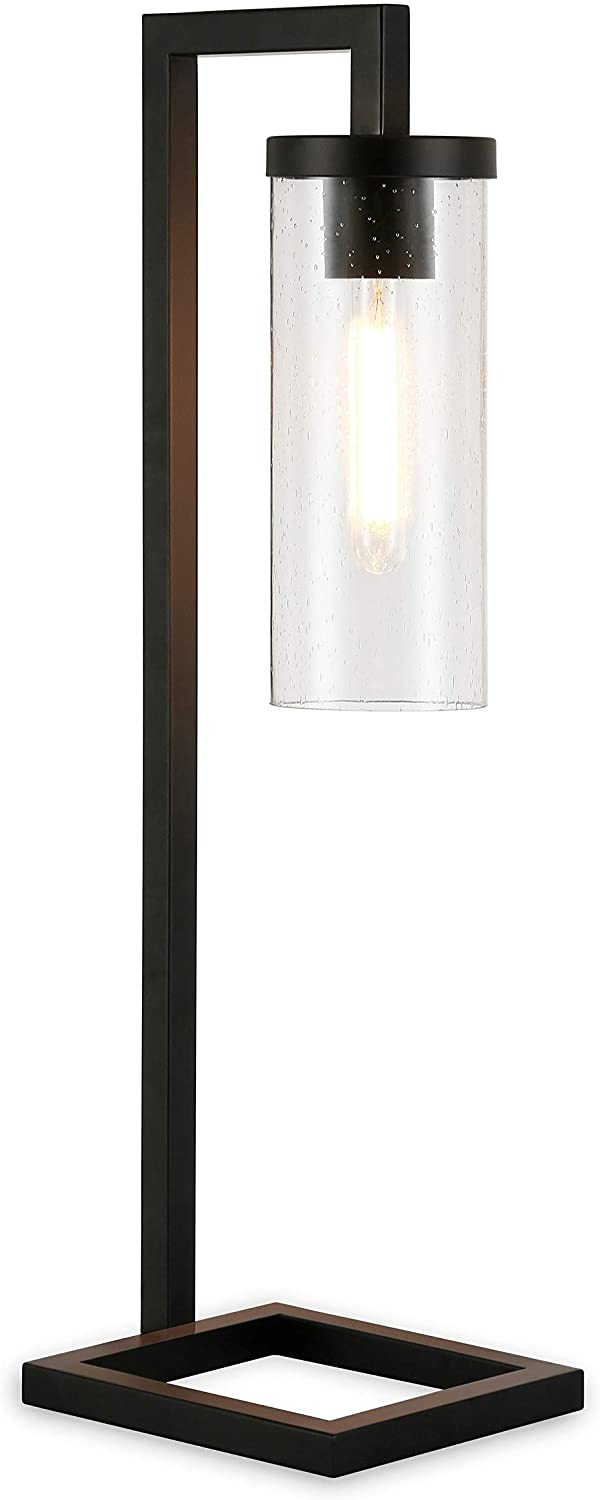Table Lamp Blackened Bronze Seeded Glass Shade Black Farmhouse Industrial - Diamond Home USA