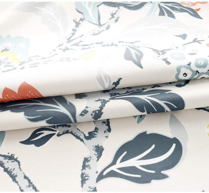 Botanical Lined Window Curtain Valance Blue Grey Floral Mid Century Modern Contemporary 100% Polyester