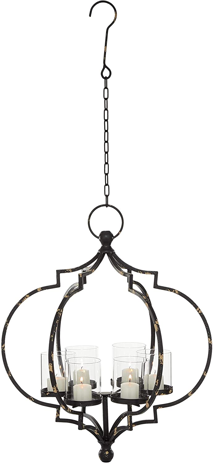 Contemporary 19 X 17 Inch Black Iron Hanging Candle Holder Modern