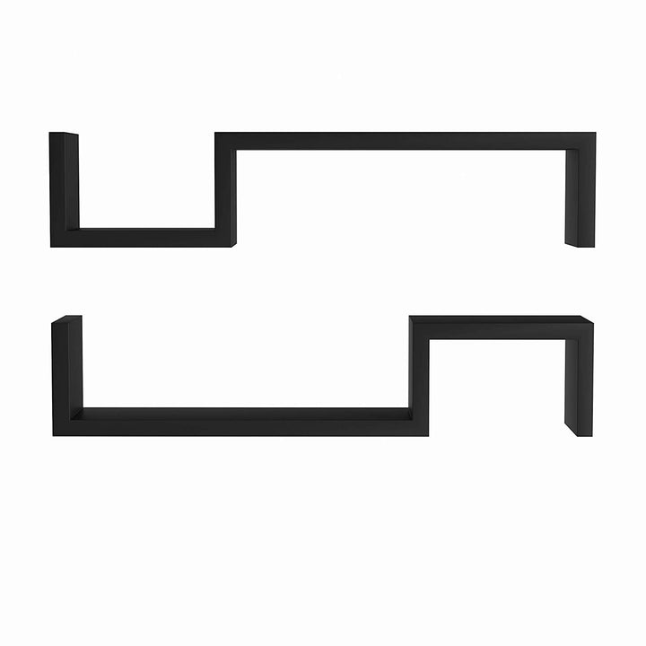 Black Angular S Shaped Floating Shelves Decorative Wall Mounted Asymmetrical Accent Shelves Indoor Decor Wall Shelves Modern Contemporary Trendy 22 5