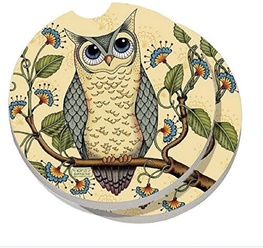 Absorbent Stone Car Coaster Wise Owl (Set 2) Color
