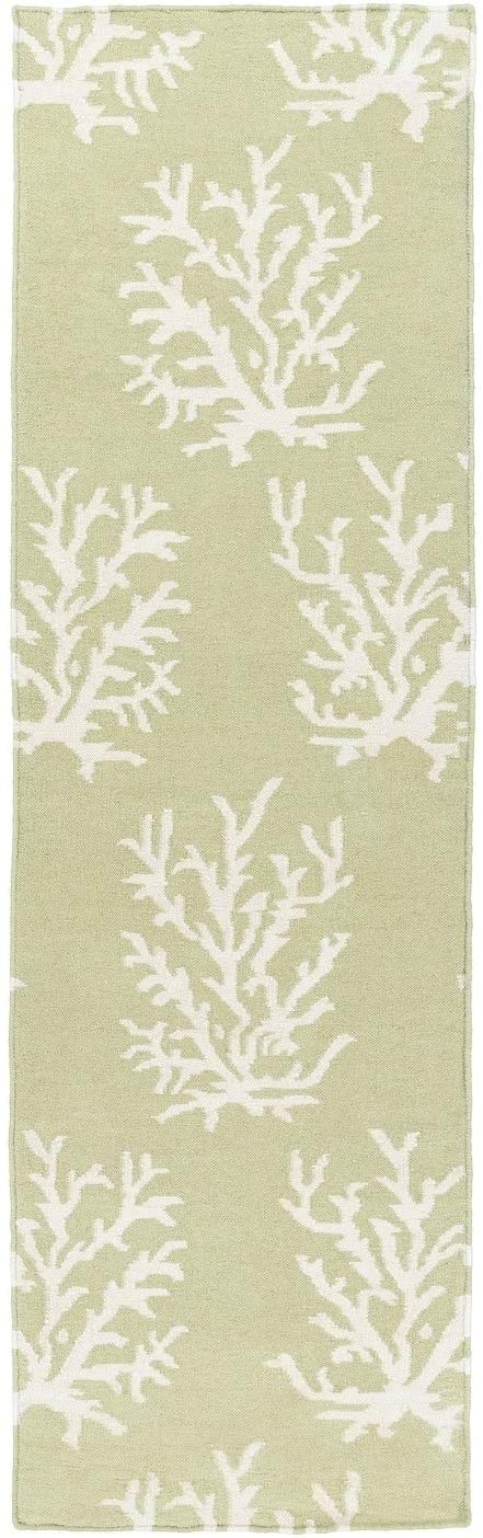 MISC Hand Woven Lettuce Leaf Wool Area Rug 2'6" X 8' Runner Green White Abstract Latex Free Handmade