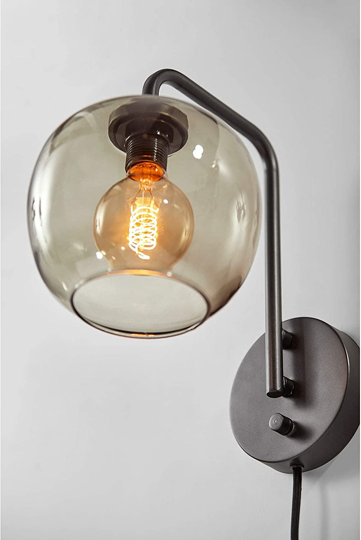 Matte Black Smoked Glass Wall Lamp Farmhouse Industrial Metal Bulbs Included - Diamond Home USA