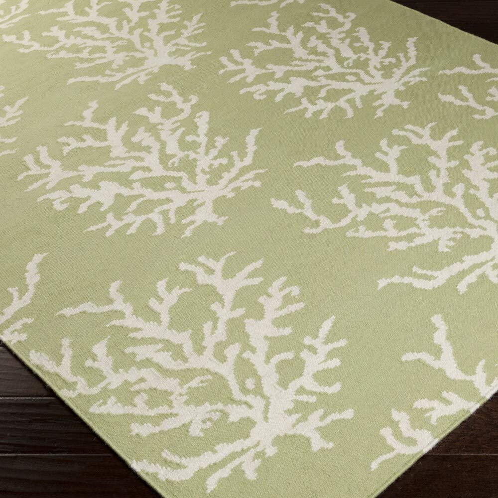 MISC Hand Woven Lettuce Leaf Wool Area Rug 2'6" X 8' Runner Green White Abstract Latex Free Handmade