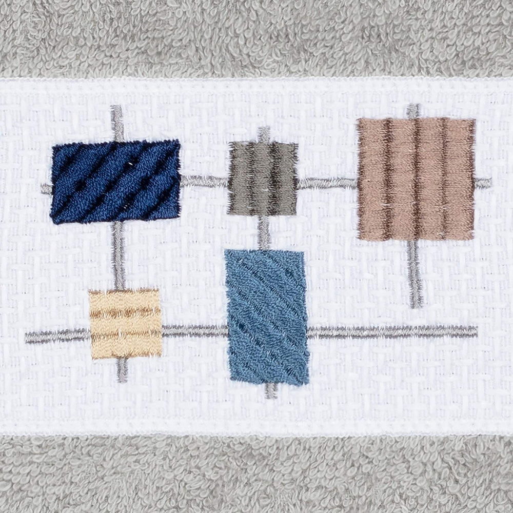 Turkish Cotton Squares Embroidered Light Grey 4 Piece Washcloth Set Terry Cloth - Diamond Home USA