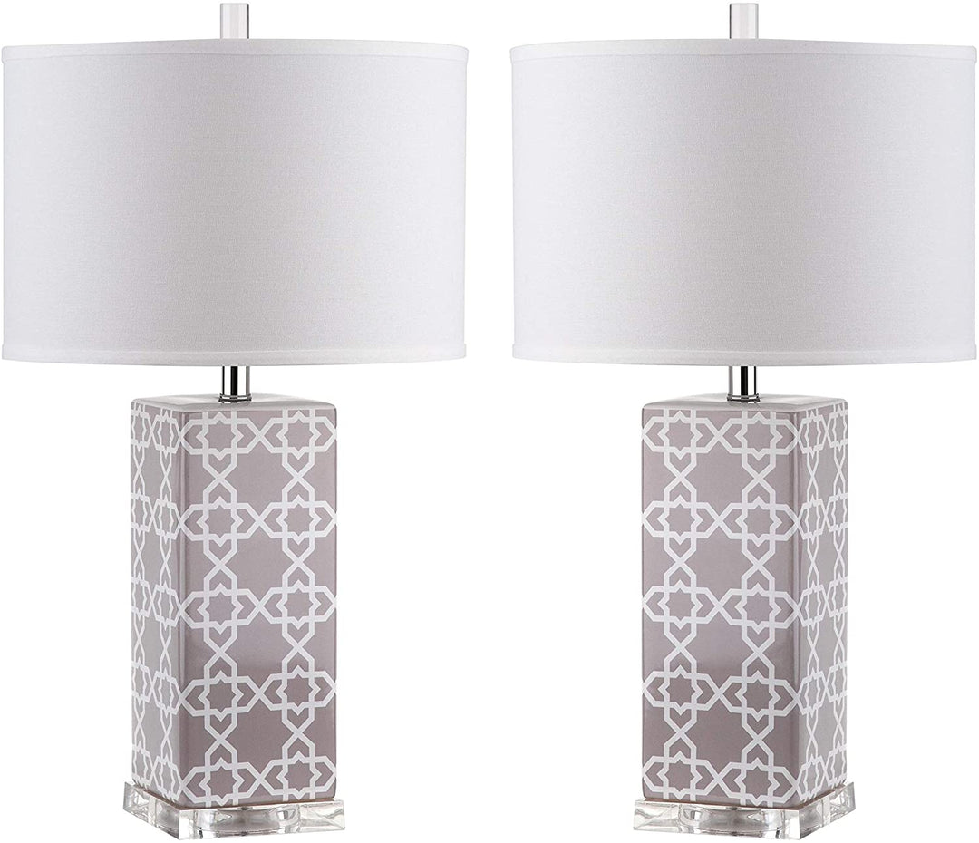 Lighting 27 inch Grey Quatrefoil Table Lamp (Set 2) 15"x15"x27" Modern Contemporary Transitional Nickel Bulbs Included