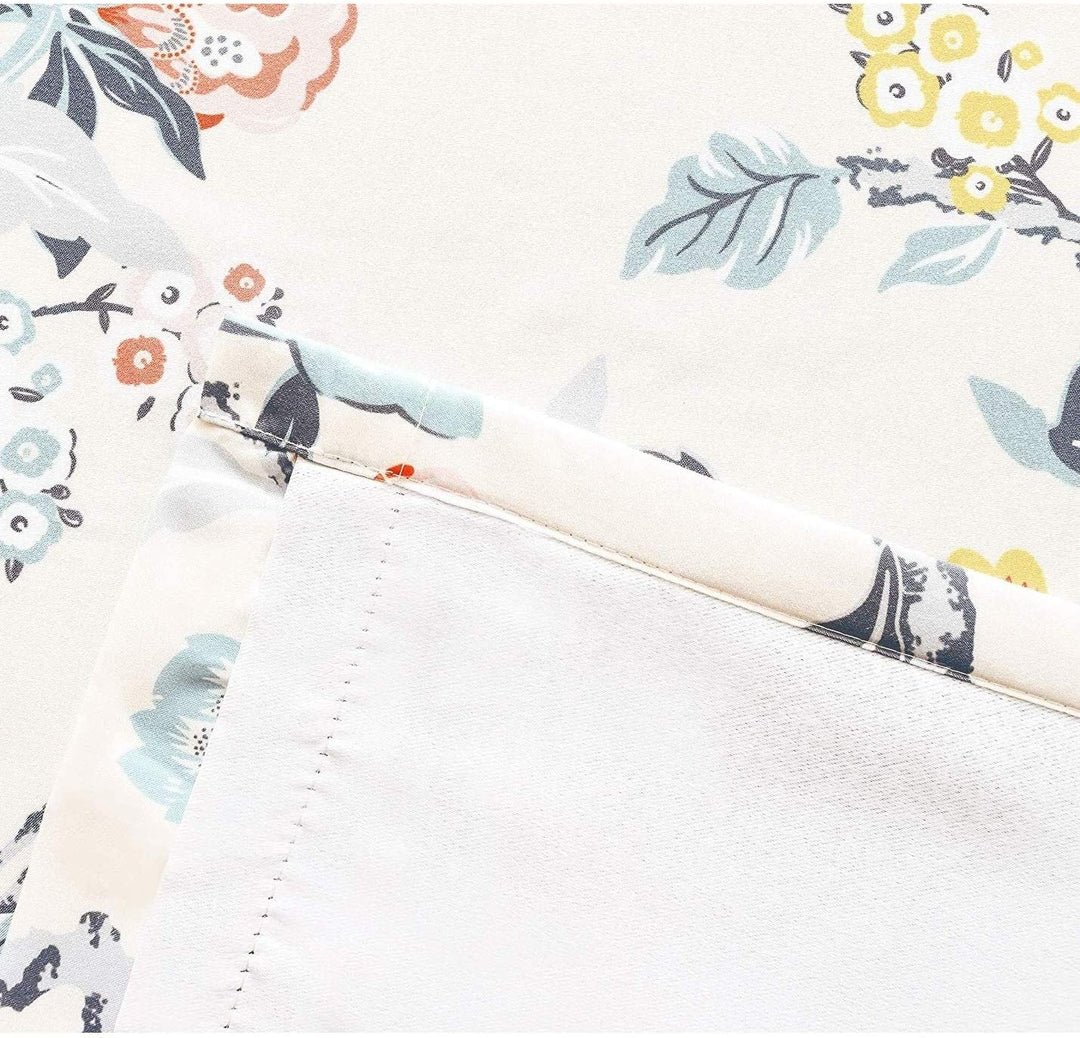 Botanical Lined Window Curtain Valance Blue Grey Floral Mid Century Modern Contemporary 100% Polyester