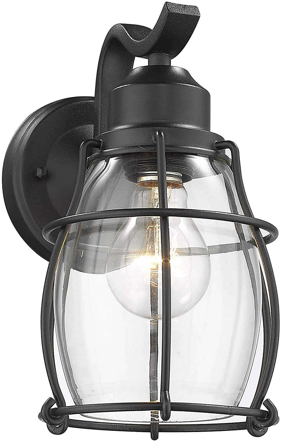 1 Light Textured Black Outdoor Wall Sconce Farmhouse