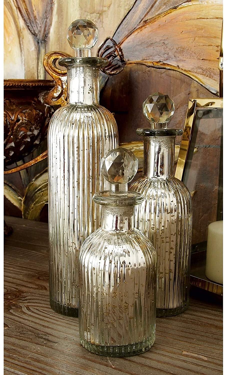 Decoractive Silver Glass Bottles Stoppers (Set 3) Grey