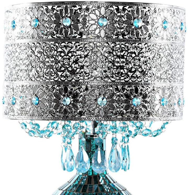 Poetic Wanderlust by Jeweled Metal Shade Mosaic Base Table Lamp Blue Silver Glam