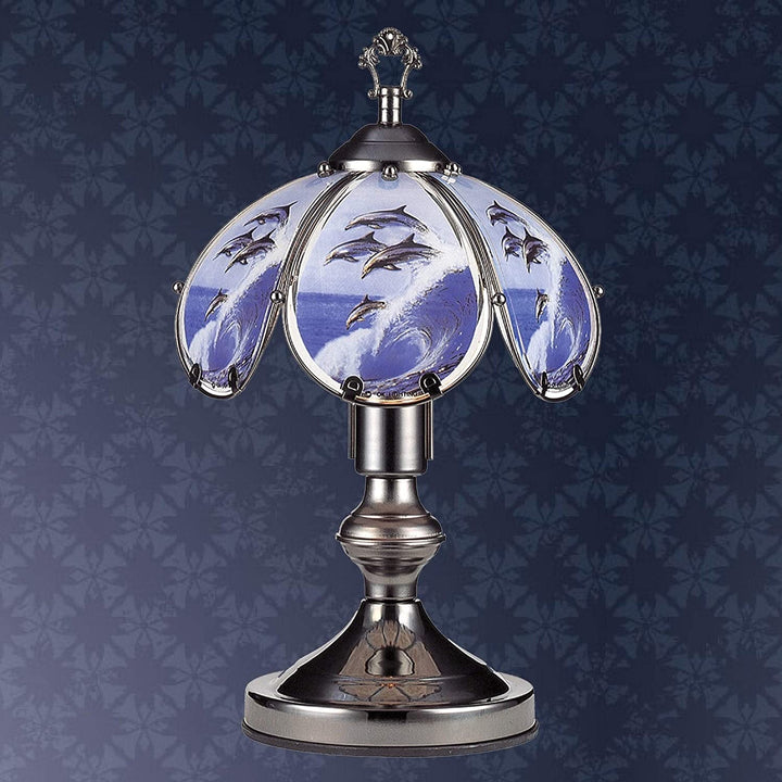 14 25 Insync Jumping Dolphin Black Chrome Touch Lamp