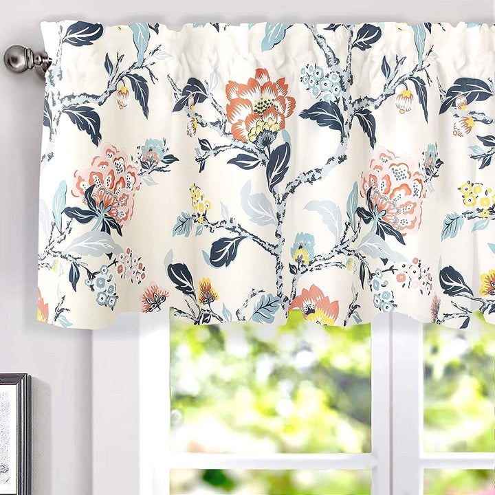 Botanical Lined Window Curtain Valance Blue Grey Floral