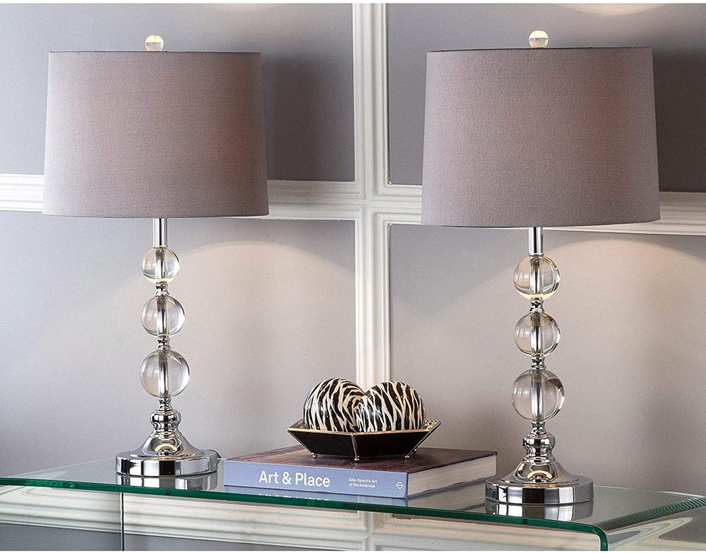 MISC Lighting 27 inch Clear Stacked Crystal Orbs Grey Shade Table Lamp (Set 2) Chrome Bulbs Included