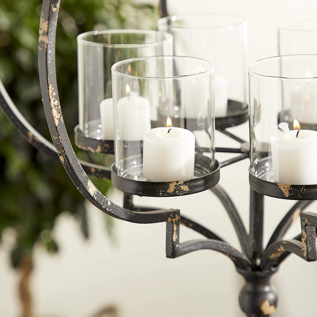 Contemporary 19 X 17 Inch Black Iron Hanging Candle Holder Modern