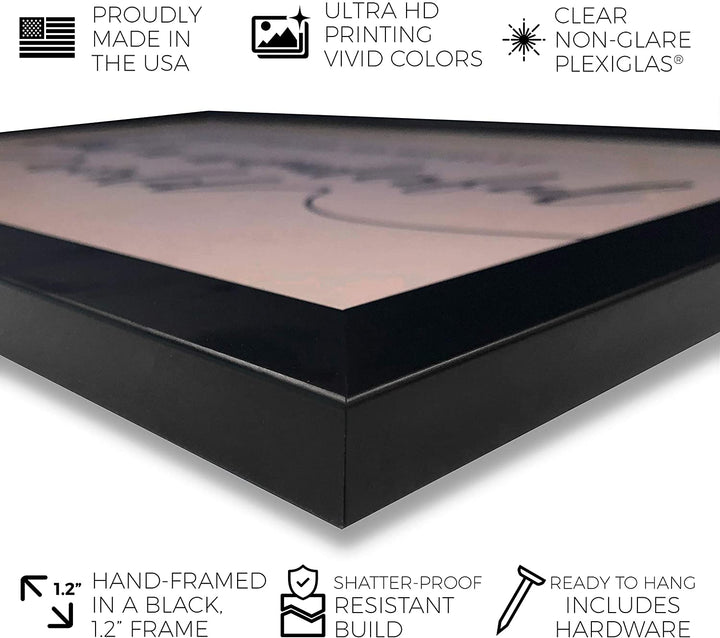 Hourglass' Abstract Wall Art Framed Shapes Black Gold Mid Century Modern Transitional Rectangle - Diamond Home USA