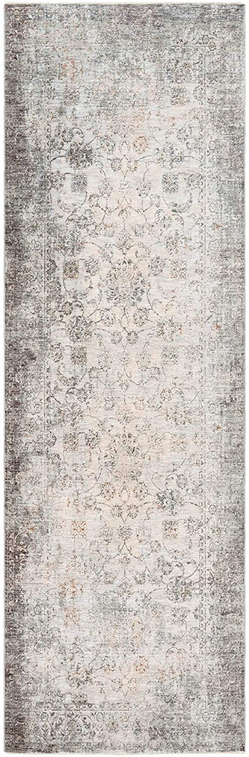 MISC Distressed Traditional Area Rug 3'3" X 8' Runner Grey Oriental Polyester Synthetic Latex Free Pet Friendly Stain Resistant