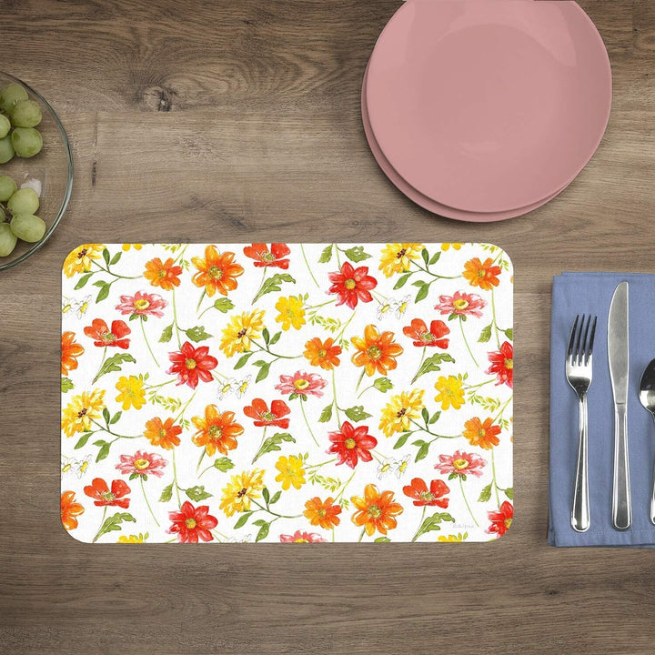 Wipe Clean Placemats Set 4 Farmhouse Floral Color Rectangle Plastic - Diamond Home USA