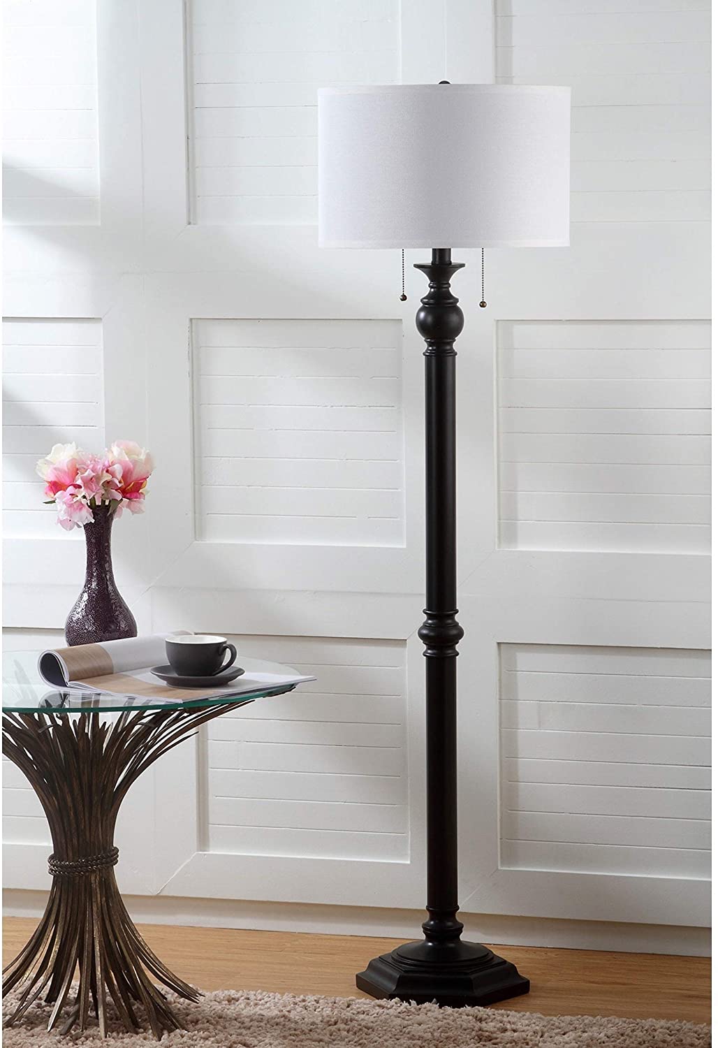 White Welcoming Floor Lamp Bronze 2 Light Reading Light
