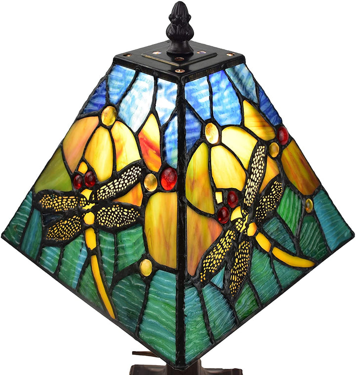 Tiffany Mini Accent Lamp Mission 15" Tall Stained Glass Flower Dragonfly Nightstand Handmade Am288tl08b Color Brown