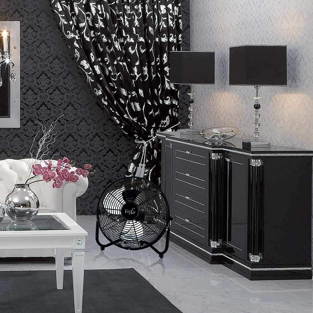 12in Industrial Three Speed Heavy Duty Floor Fan Black Metal Tilt - Diamond Home USA