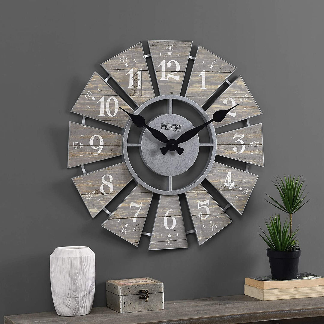 Gray Numeral Farmhouse Windmill Clock American Crafted
