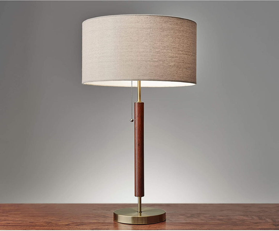 Antique Brass Walnut Table Lamp Mid Century Modern Transitional - Diamond Home USA
